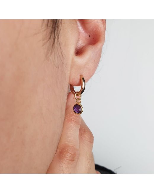 Harfi Metallic Mini Amethyst February Birthstone Plated Huggies