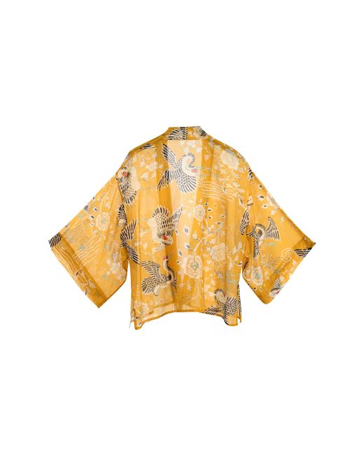 Artemis Muse Yellow Mustard Dynastic Bird Print Light Weight Kimono