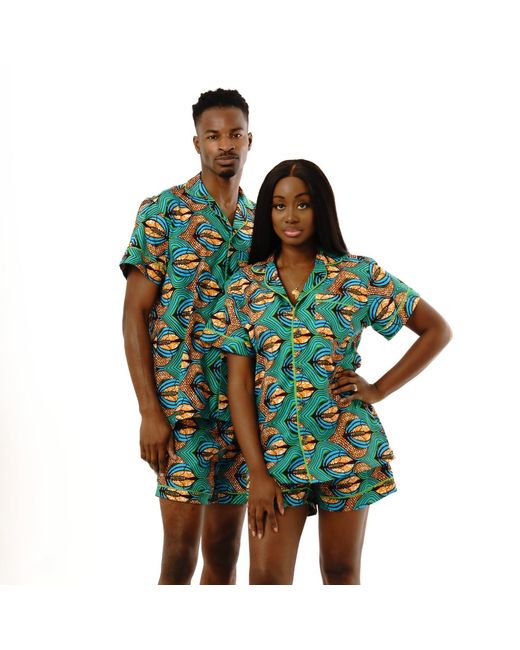 Ohema Ohene Green African Print Cotton Pyjama Set