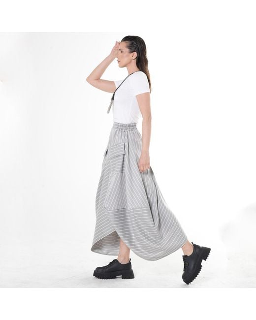 Metamorph Gray Asymmetric Striped Denim Skirt