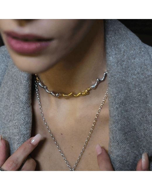 LINYA JEWELLERY Metallic Dery Double Color Drop Necklace Choker