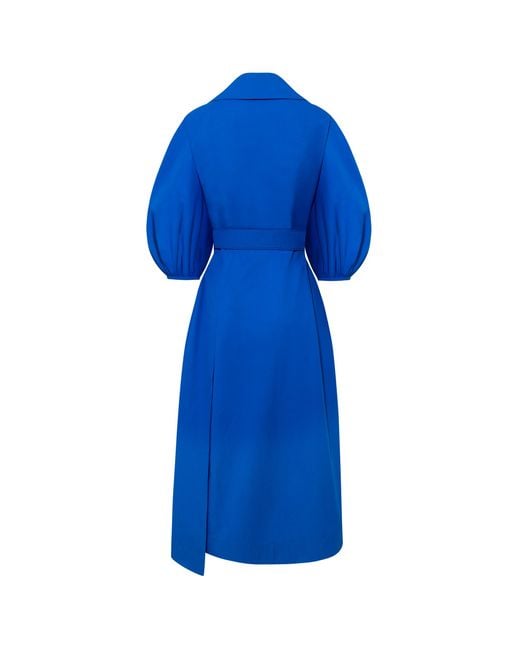 Femponiq Blue 'Wide Lapel Asymmetric Belted Midi Cotton Dress