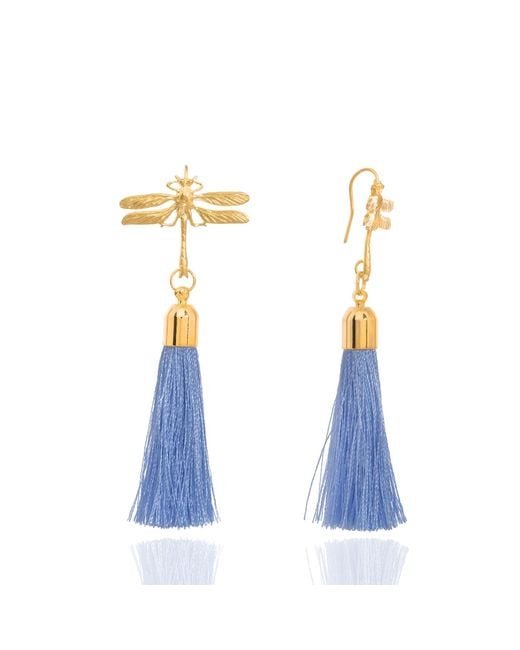 C.J.M Blue Dragonfly Tassel Earrings