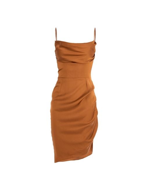 AVENUE No.29 Brown Midi Slip Dress With Side Gathering