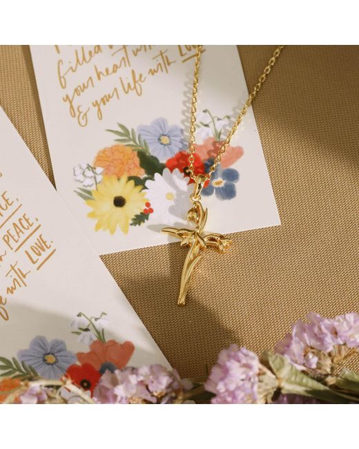Vanimy Metallic Floral Cross January Snowdrop Birth Flower Necklace