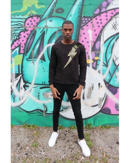 Any Old Iron Multicolor Golden Leopard Sequin Lightning Sweatshirt for men