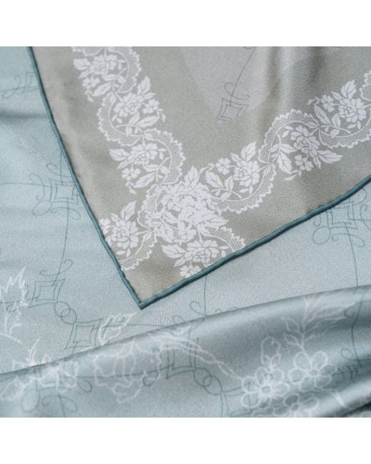 Asyii Blue Neutrals Garden Veil Hand-Rolled Silk Square With Double-Face Printed