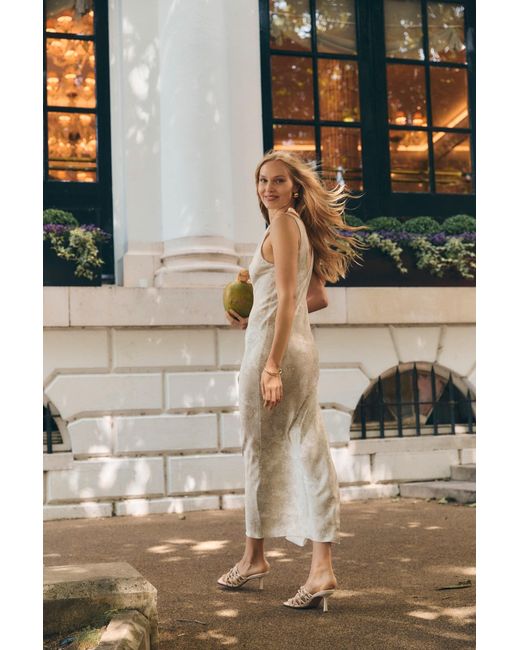 Lily Rou White Neutrals Silk Coral V Neck Maxi Slip Dress
