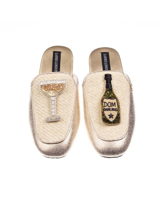 Laines London Natural Neutrals Classic Mules With Dom Darling Champagne Brooches