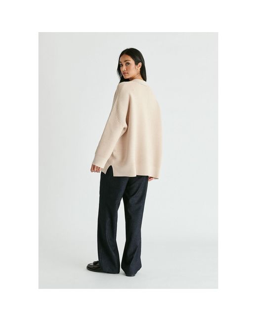 Paisie Natural Neutrals Polo Collar Ribbed Jumper