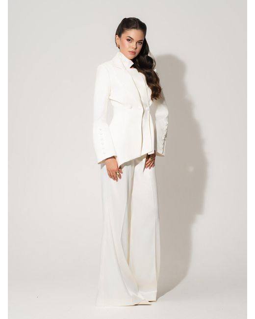 Tia Dorraine White Modern Power Tailored Asymmetric Suit – Pearl