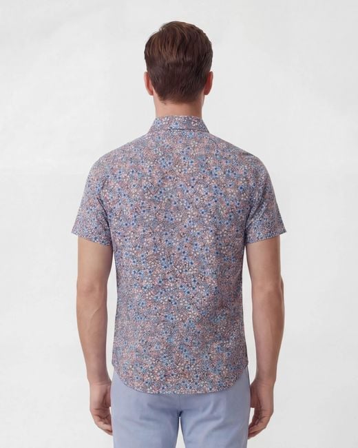 Lords of Harlech Blue Tim Floral Field Coral Printed Button Up Shirt for men