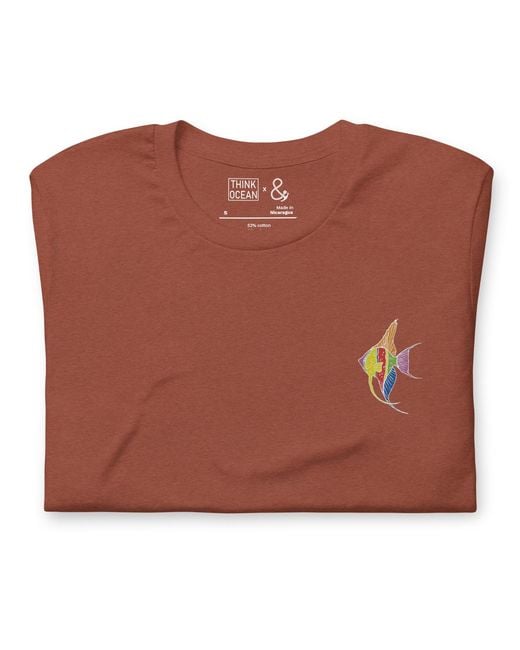 Anchor and Crew Orange Clay Think Ocean Fish Fluorescence Cotton Embroidered T-Shirt for men
