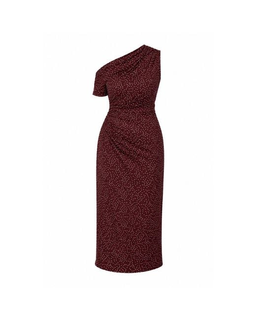 Girl In Mind Red Donna Asymmetric Neckline Midi Dress Spot