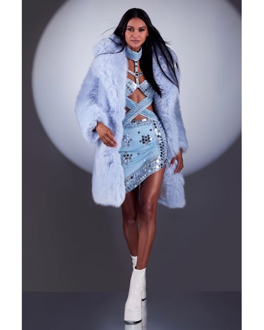 Harmonia Ny Powder Faux Fox Fur Coat By Dani Watanabe in Blue | Lyst