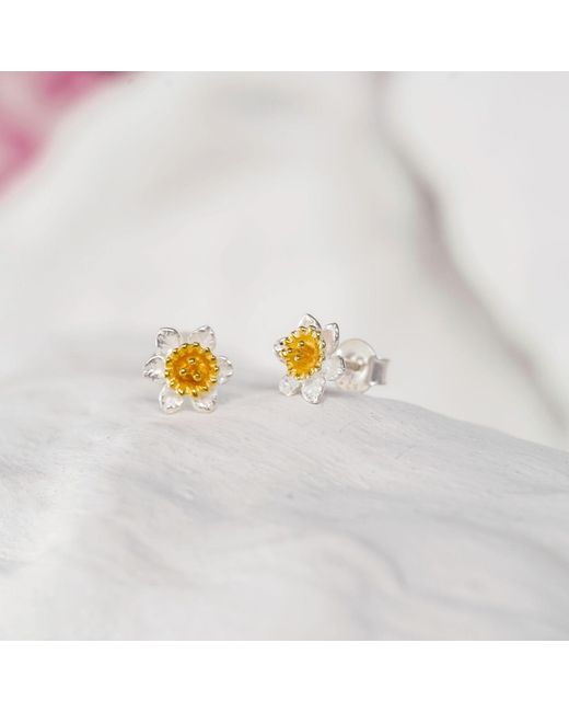 Isla Silver Metallic Daffodil Bloom Stud Earrings