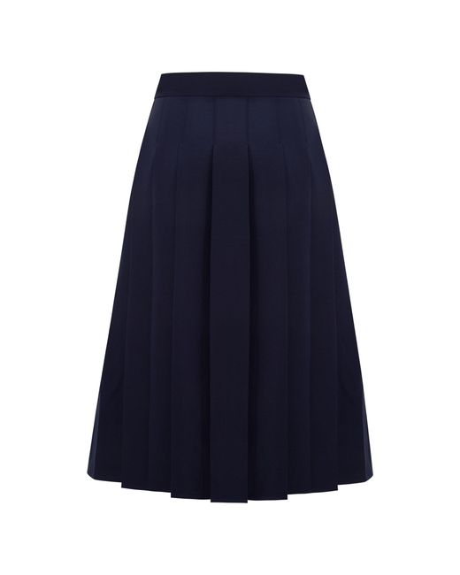 Femponiq Blue High-Waisted Pleated Midi Skirt With Asymmetric Slits