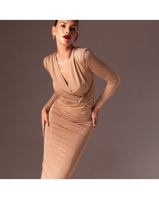 Nissa Natural Neutrals Stud-Embellished Midi Dress