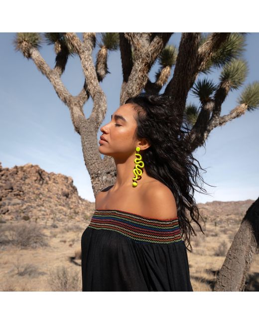 By Chavelli Yellow Tube Squiggles Dangly Statement Earrings