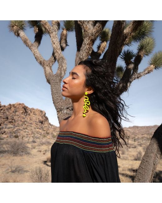 By Chavelli Yellow Tube Squiggles Dangly Statement Earrings