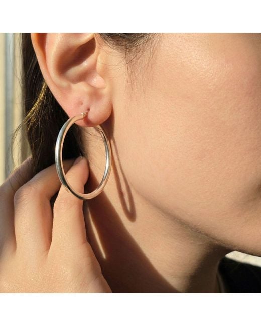 Harfi White Everyday Minimalist Plain Sterling Hoop Earrings