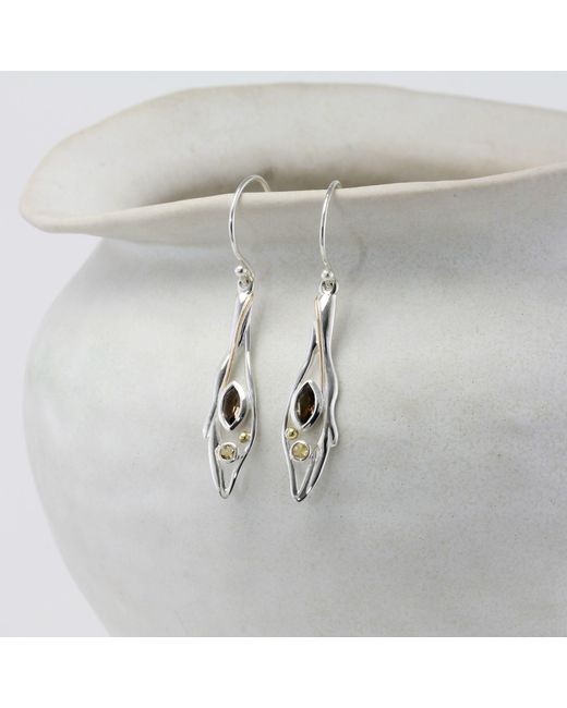 Isla Silver Metallic Handmade Smokey Quartz & Citrine Drop Earrings