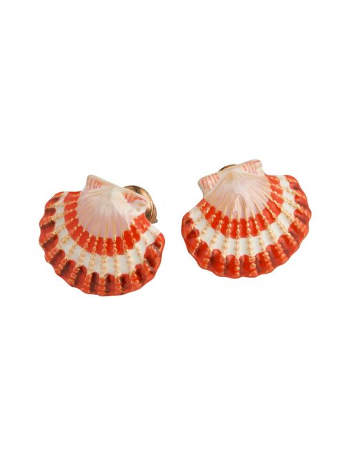 Fable England Orange Fable Clam Shell Worn Gold Stud Earrings