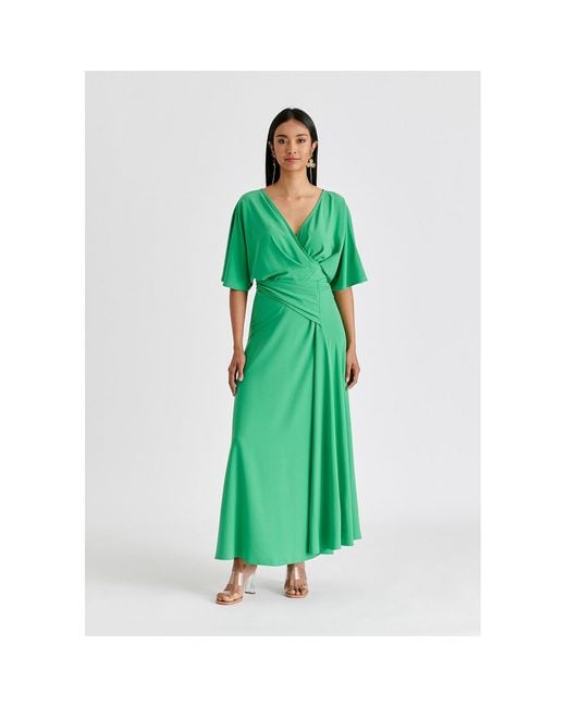 Paisie Green Flare Sleeves Maxi Wrap Dress