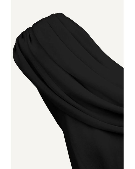 POST MERIDIEM Black Draped Cowl-Neck Top With Front Panel Draping