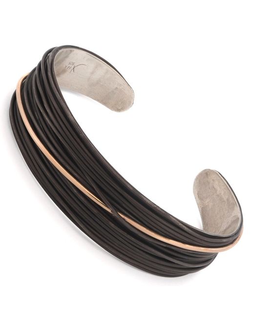 Ebru Jewelry Metallic Handcrafted Sterling & Leather Cuff Bracelet for men
