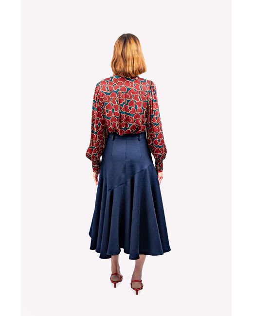 GUILLAUME ALEXANDRE Blue Flared Midi Skirt Organic Wool