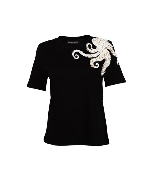 House of Laines London Black Laines Couture Embellished Octopus T-Shirt