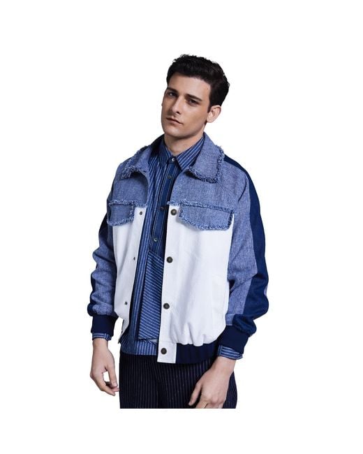 Story Wear Blue Denim Patchwork Jacket for men