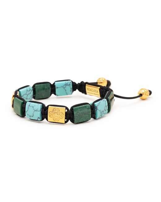 Nialaya Green And Jade Flatbead Bracelet With Plated Dorje