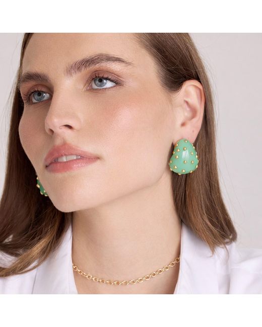 Michael Nash Jewelry Green Maristella Jade Studded Resin Pierced Hoop Earrings