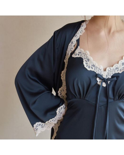 Luna Luz Blue Clara Silk-Satin Slip & Robe Set