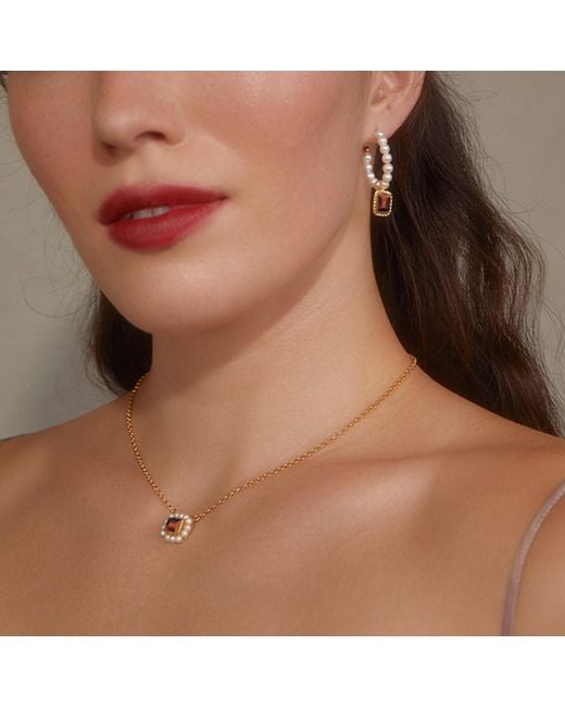 Vintouch Italy Metallic Luccichio Garnet And Pearl Necklace