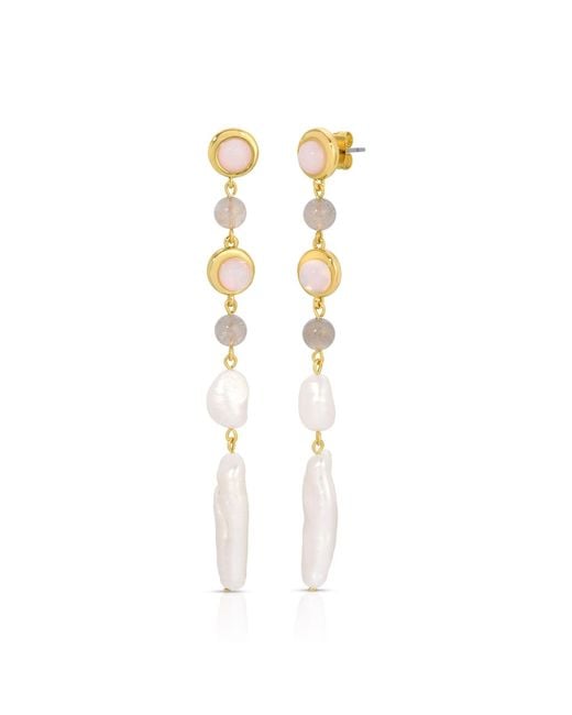 Leeada Jewelry Metallic Marseille Long Pearl Earrings