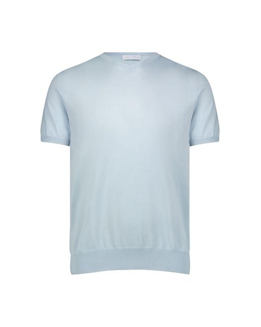 George Patrick Blue Ice High V-Neck Cashmere Sweater for men