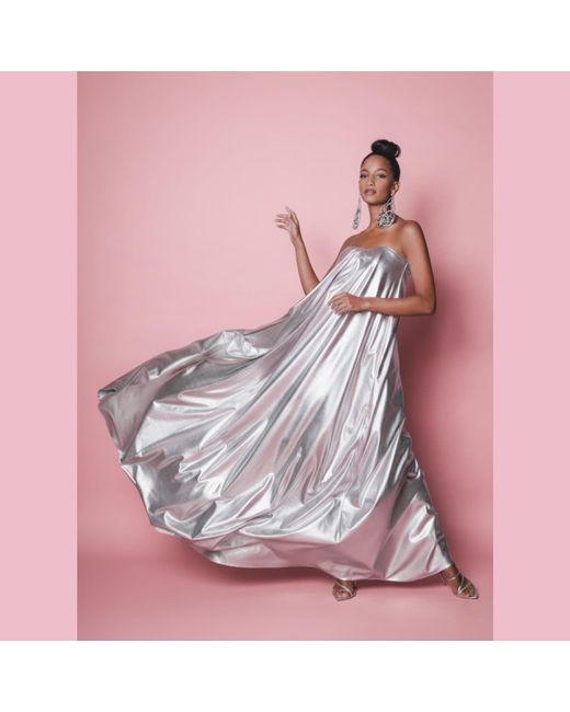 Imaatu Gray Quiet Glam Maxi Gown – Corseted Premium Faux Leather & Hidden Pockets