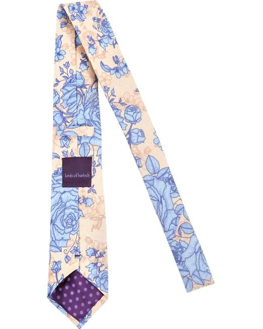 Lords of Harlech Blue Neutrals Taddeo Roma Floral Merino Tie for men