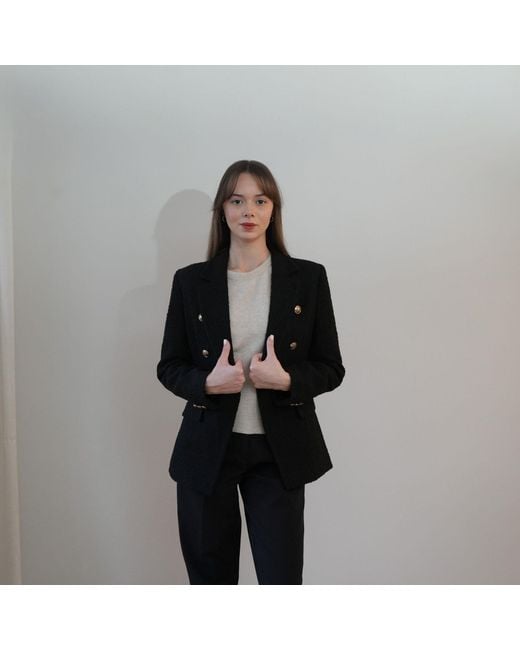 Nuvv Collection Black Modern Casual Button Tweed Jacket
