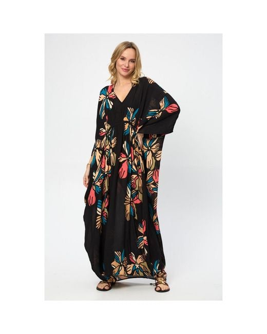 Saachi Black Tropical Sun Kaftan