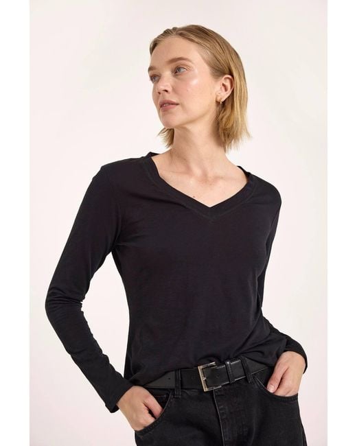 Brodie Cashmere Blue Long Sleeve V Neck