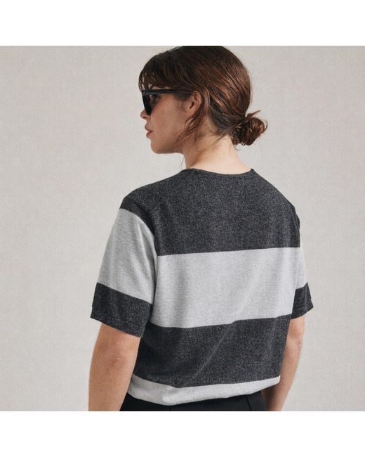 Salts Cashmere Gray Short Sleeved Knitted Striped Tee for men