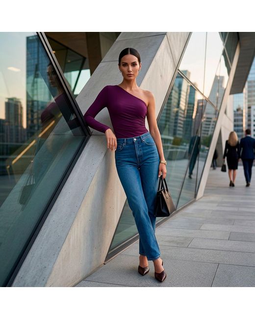 N'Onat Purple Jennifer One Shoulder Party Body