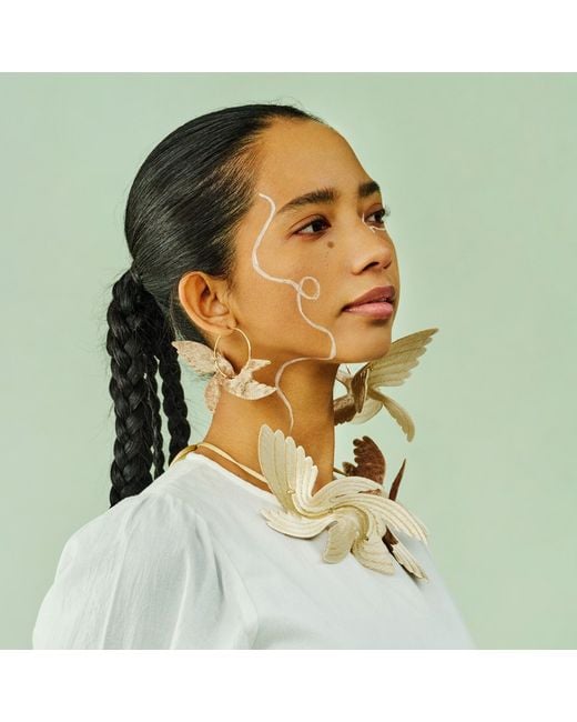 Nana Watanabe Metallic Joy Bird Wing Sculptural Embroidered Statement Necklace