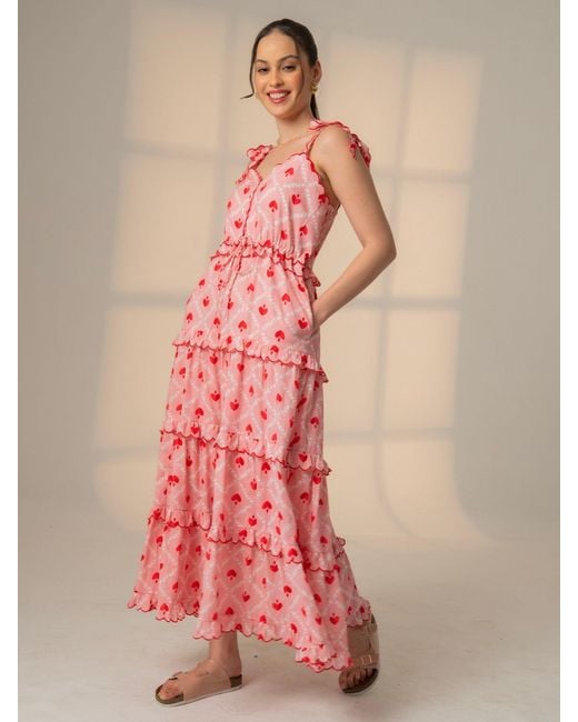 Rose & Nancy Alice Heart Print Tiered Maxi Dress