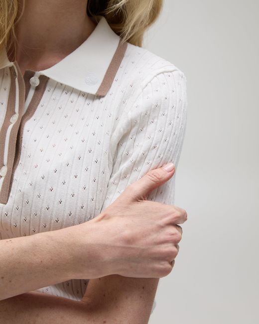 Victoria Paulsen White Jamie Pointelle Knit Short Sleeve Polo
