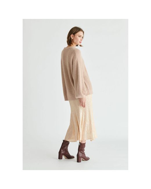 Paisie Natural Balloon Sleeves Jumper With Cable Details
